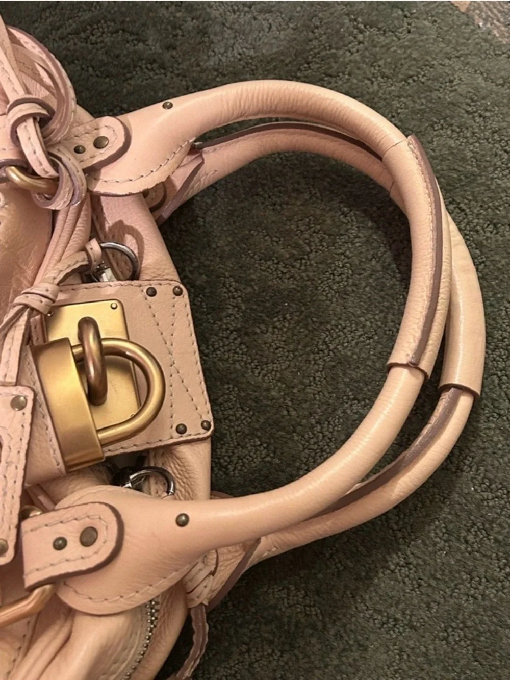 Auth Chloe Paddington Large satchel peach nude beige Leather vintage LIKE NEW